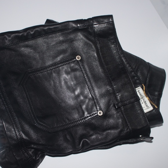 SAINT LAURENT Leather Shorts In Black - Picture 2 of 9